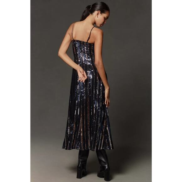 Maeve Sleeveless Sequin Stripe Midi Dress Size S - Picture 3 of 12